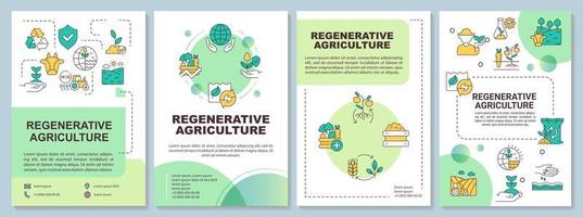 Regenerative agriculture green brochure template. Save ecology. Leaflet design with linear icons. 4 vector layouts for presentation, annual reports. Arial-Bold, Myriad Pro-Regular fonts used