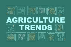 Farming trends word concepts green banner. Agricultural industry. Infographics with icons on color background. Isolated typography. Vector illustration with text. Arial-Black font used