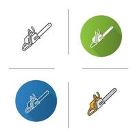 Chainsaw icon. Flat design, linear and color styles. Petrol-driven power chainsaw. Isolated vector illustrations