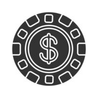 Casino chip glyph icon. Gambling token with dollar sign. Silhouette symbol. Negative space. Vector isolated illustration