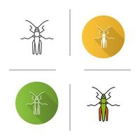 Grasshopper icon. Flat design, linear and color styles. Insect pest. Locusts. Isolated vector illustrations