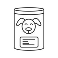 Canned dog food linear icon. Thin line illustration. Pets nutrition. Contour symbol. Vector isolated outline drawing