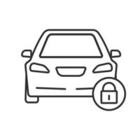 Locked car linear icon. Thin line illustration. Automobile with padlock. Contour symbol. Vector isolated outline drawing