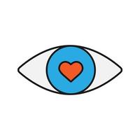 Human eye with heart inside color icon. Fallen in love. Isolated vector illustration