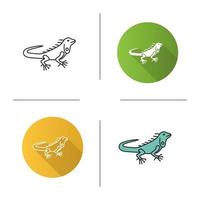 Iguana icon. Flat design, linear and color styles. Herbivorous lizard. Isolated vector illustrations
