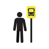 Man waiting for bus silhouette icon. Person at bus station. Isolated vector illustration