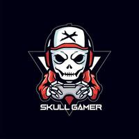 Illustration vector graphic of skull holding joystick perfect for logo gaming,etc