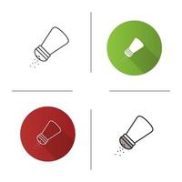 Salt or pepper shaker icon. Flat design, linear and color styles. Spice. Isolated vector illustrations