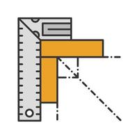 Set square color icon. Angle measurement. Ruler with angle bar. Isolated vector illustration