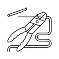 alicates combinados que eliminan el icono lineal del aislamiento del cable. ilustración de línea delgada. símbolo de contorno dibujo de contorno aislado vectorial vector