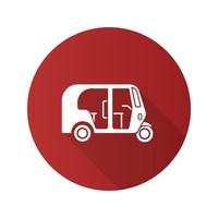 Auto rickshaw flat design long shadow glyph icon. Tuk tuk. Vector silhouette illustration