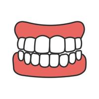 Dentures color icon. False teeth. Human jaw with teeth model. Isolated vector illustration