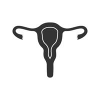 Uterus, fallopian tubes and vagina glyph icon. Female reproductive system. Silhouette symbol. Negative space. Vector isolated illustration