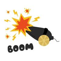 An explosion and a shot from a pirate cannon shell. Pirate cannon with bombs. Explosion. Boom. Vector illustration for a design on a white background