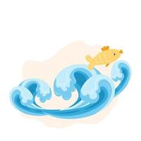 Goldfish on the sea waves vector