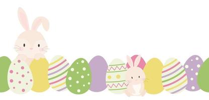 Easter seamless border with colorful eggs and rabbits vector