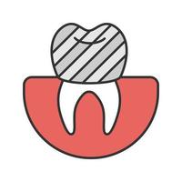 Dental crown color icon. Tooth restoration. Isolated vector illustration