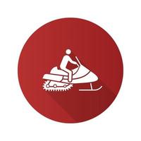 Man driving snowmobile flat design long shadow glyph icon. Motor sled driver. Vector silhouette illustration