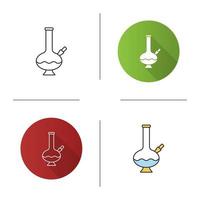 Bong icon. Marijuana water pipe. Flat design, linear and color styles. Isolated vector illustrations