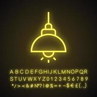 icono de luz de neón de lámpara de techo. signo brillante con alfabeto, números y símbolos. ilustración vectorial aislada
