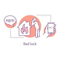 Bad luck concept icon. House on fire idea thin line illustration. Misfortune. Vector isolated outline drawing