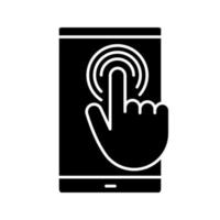 Smartphone touchscreen glyph icon. Double tap touch gesture. Mobile phone. Silhouette symbol. Negative space. Vector isolated illustration