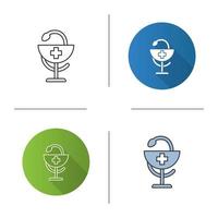Bowl of Hygeia icon. Pharmacy. Flat design, linear and color styles. Isolated vector illustrations