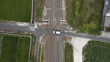 Top aerial view of rail road on Indonesia video
