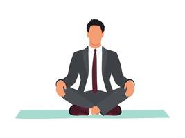 Office man meditate. Businessman relax concept. Vector illustration