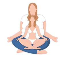 Two women in the lotus pose practicing yoga. Weight loss concept. Vector illustration