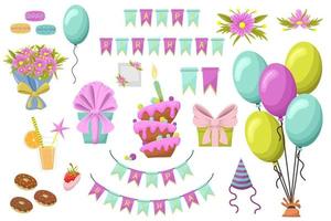 Party decor set. BIrthday stuff. Isolated on white background. vector