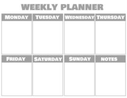 Blank weekly planner.Calendar template.Schedule for planning for the week. vector