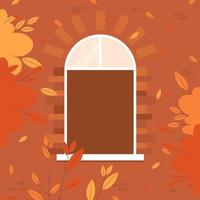 ventana de edificio vacía en otoño. fondo de ilustración de vector plano.