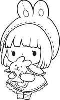 coloring page princess kawaii style cute anime cartoon drawing illustration vector doodle