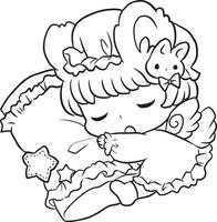 coloring page princess kawaii style cute anime cartoon drawing illustration vector doodle