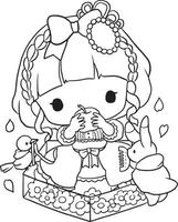 coloring page princess kawaii style cute anime cartoon drawing illustration vector doodle