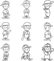 niño béisbol deportes página para colorear princesa estilo kawaii lindo anime dibujos animados dibujo vector garabato