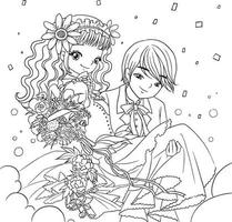 coloring page princess kawaii style cute anime cartoon drawing illustration vector doodle