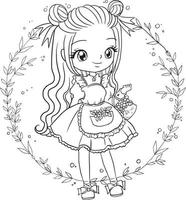 coloring page princess kawaii style cute anime cartoon drawing illustration vector doodle