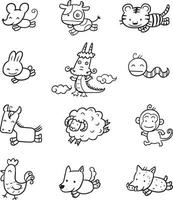 12 zodiaco página para colorear dibujos animados arte lineal lindo kawaii manga ilustración clipart niño dibujo personaje vector