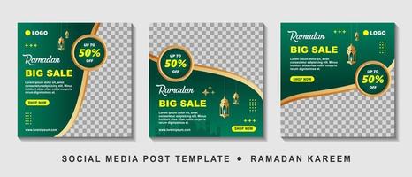 Set Ramadan Sale Square Banner Promotion Template. Suitable for Web Promotion and Social Media Template Post for Ramadan Kareem Greeting Card, Event, and etc. Vector Illustration.