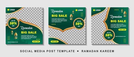 Set Ramadan Sale Square Banner Promotion Template. Suitable for Web Promotion and Social Media Template Post for Ramadan Kareem Greeting Card, Event, and etc. Vector Illustration.