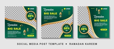 Set Ramadan Sale Square Banner Promotion Template. Suitable for Web Promotion and Social Media Template Post for Ramadan Kareem Greeting Card, Event, and etc. Vector Illustration.