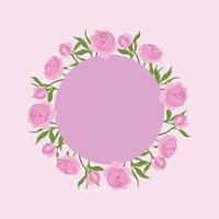 Round Frame with Pink Peonies on light pink background vector