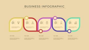 Business infographic thin line process with square and circle template design with icons and attractive color vector