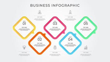 Business infographic thin line process with square and circle template design with icons and attractive color vector