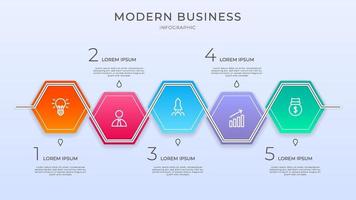 Business infographic thin line process with square and circle template design with icons and attractive color vector