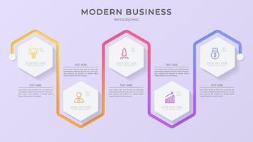 plantilla de vector de infografía 3d minimalista con pasos para el éxito. presentación con iconos de elementos de línea. el diseño de concepto de negocio se puede utilizar para diseño web, folleto, diagrama, gráfico o banner