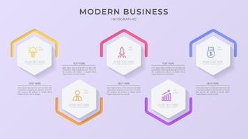 plantilla de vector de infografía 3d minimalista con pasos para el éxito. presentación con iconos de elementos de línea. el diseño de concepto de negocio se puede utilizar para diseño web, folleto, diagrama, gráfico o banner