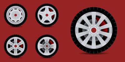 neumático de coche en vector, vistas laterales. neumáticos de vehículos vectoriales, borde de rueda envolvente de componente redondo, proporcionan tracción en la superficie. rueda de goma de transporte, vector
